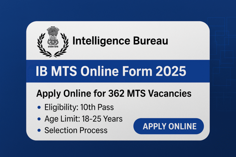 IB MTS Online Form 2025 Notification – Intelligence Bureau MTS Recruitment Apply Online