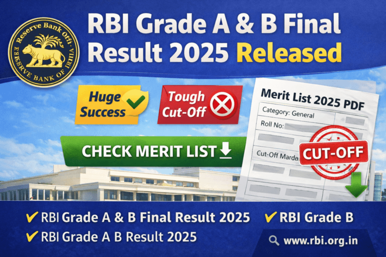 RBI Grade A and B final result 2025 merit list and cut off marks.