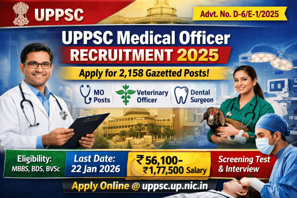 UPPSC Medical Officer Recruitment 2025 – Apply Online for 2,158 Gazetted Doctor Posts.