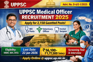 UPPSC Medical Officer Recruitment 2025 – Apply Online for 2,158 Gazetted Doctor Posts.