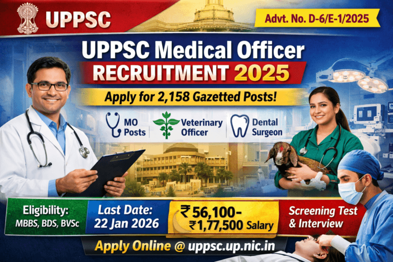 UPPSC Medical Officer Recruitment 2025 – Apply Online for 2,158 Gazetted Doctor Posts.
