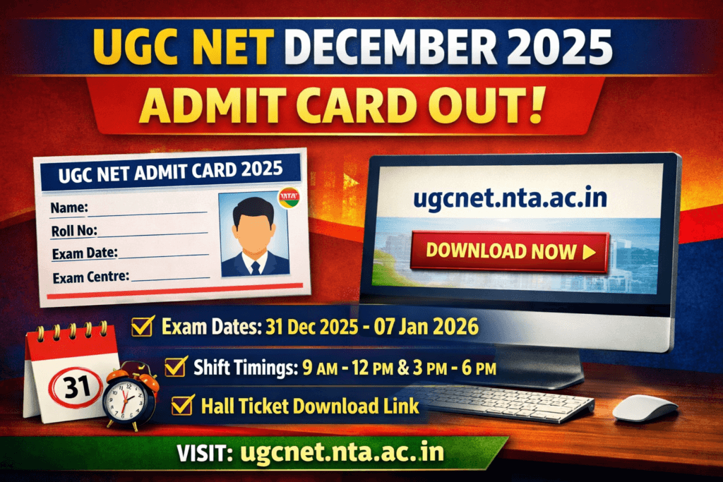 UGC NET December 2025 Admit Card download notice showing exam dates, shift timings and official website ugcnet.nta.ac.in