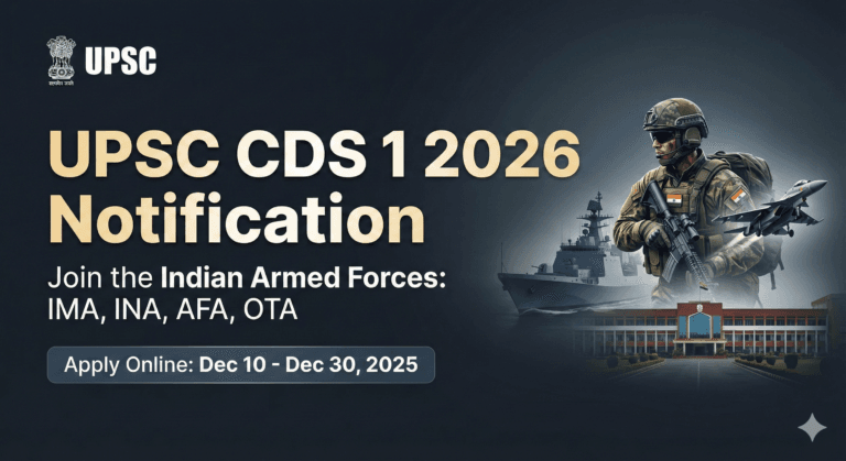 UPSC CDS 1 2026 Notification Apply Online Eligibility Exam Date.