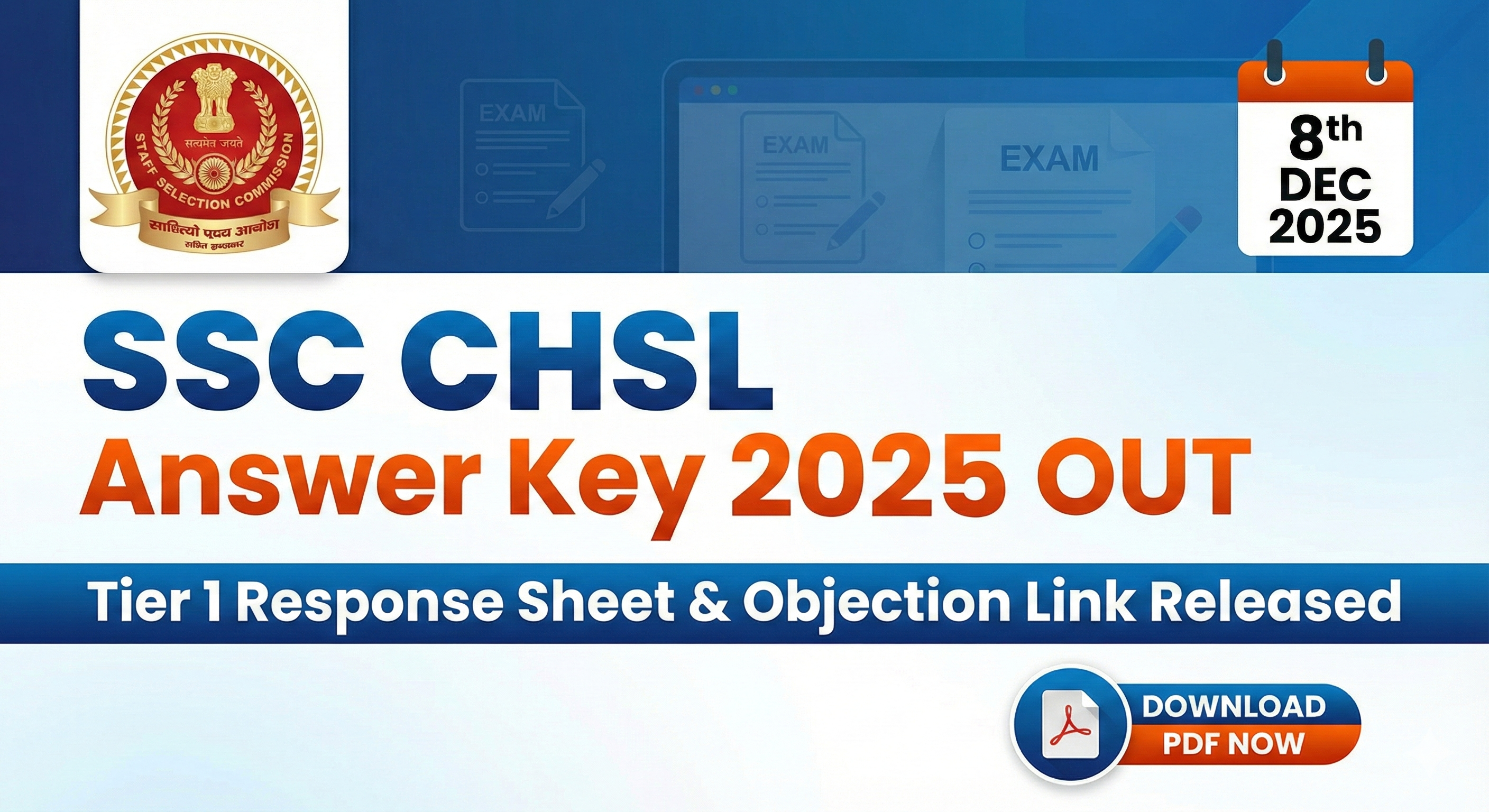 SSC CHSL Answer Key 2025 Tier 1 Download Link and Response Sheet PDF.