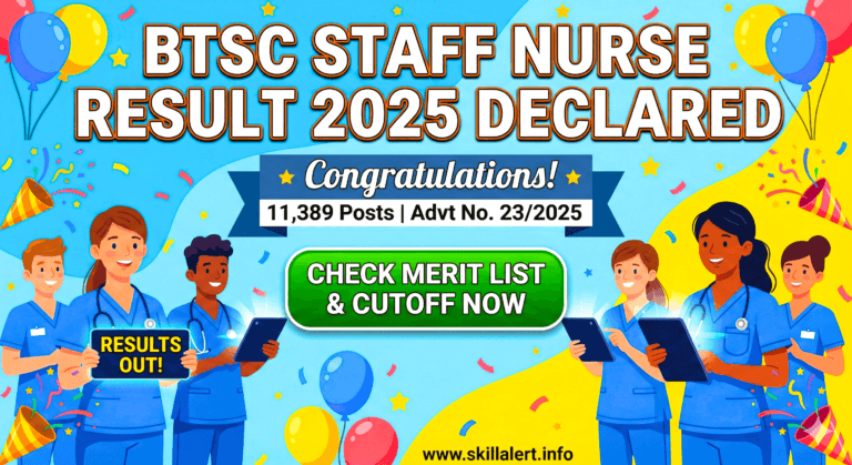 BTSC Staff Nurse Result 2025 Out Check Scorecard and Cut Off.