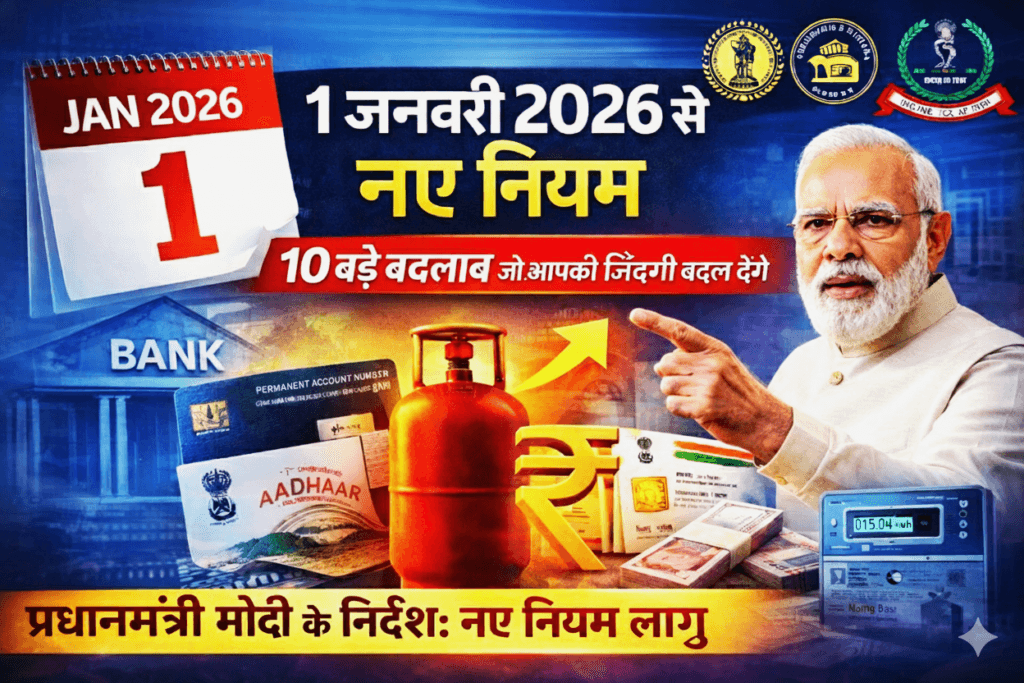 1 January 2026 New Rules, प्रधानमंत्री मोदी के निर्देश, बैंक, गैस सिलेंडर, आधार पैन कार्ड और पैसे से जुड़े बड़े बदलाव दर्शाता