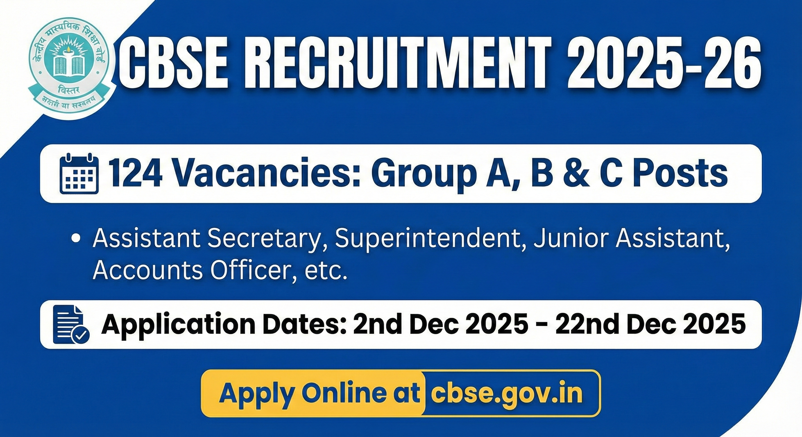 CBSE Group A, B & C Recruitment 2025 – Apply Online for Latest Vacancy Notification