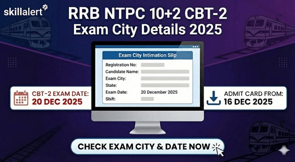RRB NTPC 10+2 CBT-2 Exam City Slip 2025 Check Exam Center and Shift Details.