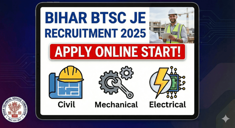 Bihar BTSC JE Recruitment 2025 Apply Online for Junior Engineer Posts.