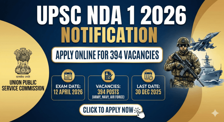 UPSC NDA 1 2026 Notification Apply Online Eligibility Exam Date.