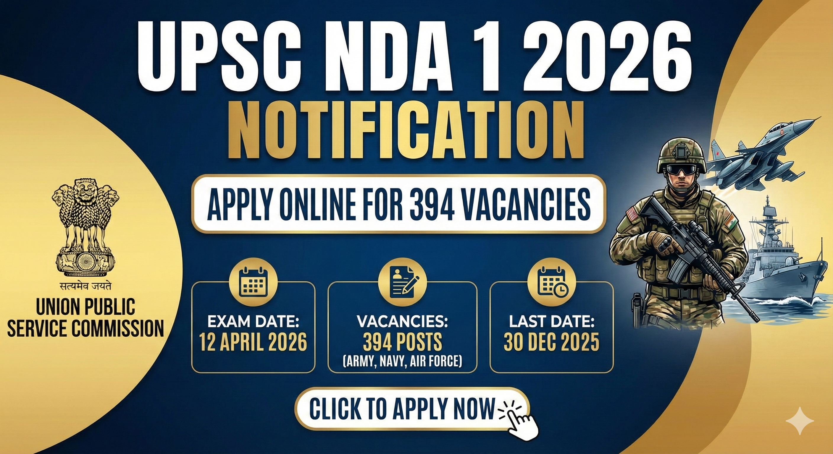 UPSC NDA 1 2026 Notification Apply Online Eligibility Exam Date.