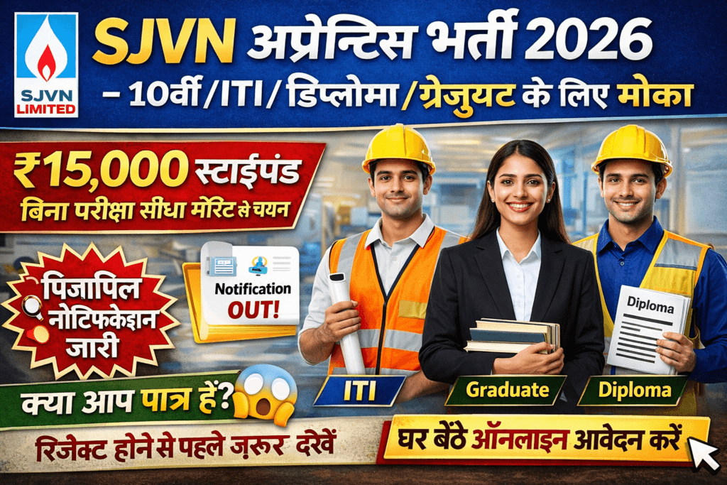 SJVN Apprentices Recruitment 2026 Apply Online.