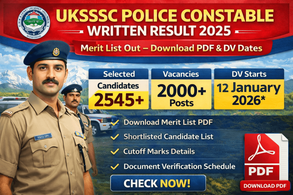 UKSSSC Police Constable Written Result 2025 Merit List Cutoff and Document Verification Schedule