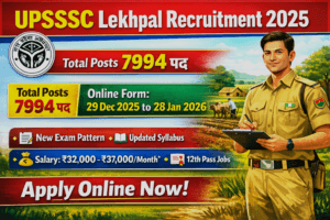 UPSSSC Lekhpal Recruitment 2025 Notification Banner showing 7994 posts and New Syllabus.