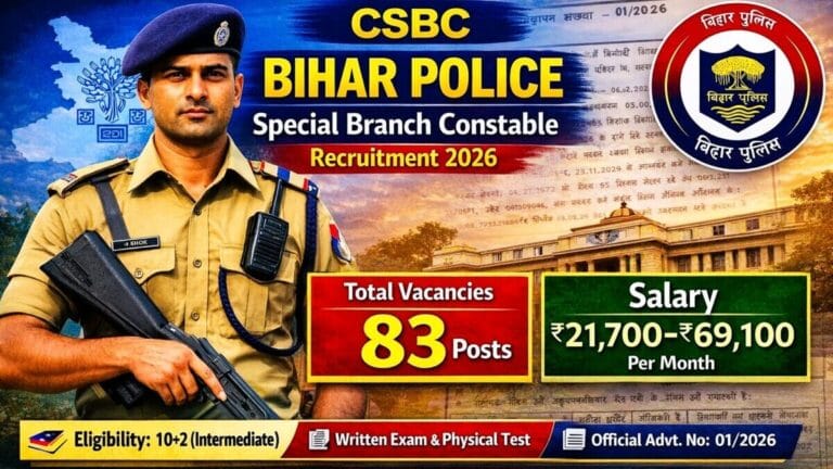 Bihar Police Special Branch Constable Recruitment 2026 CSBC Notification