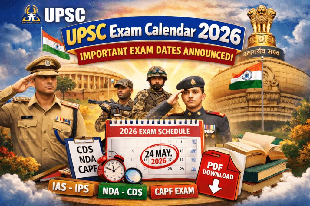 UPSC Exam Calendar 2026 with IAS, IPS, NDA, CDS and CAPF exam dates.