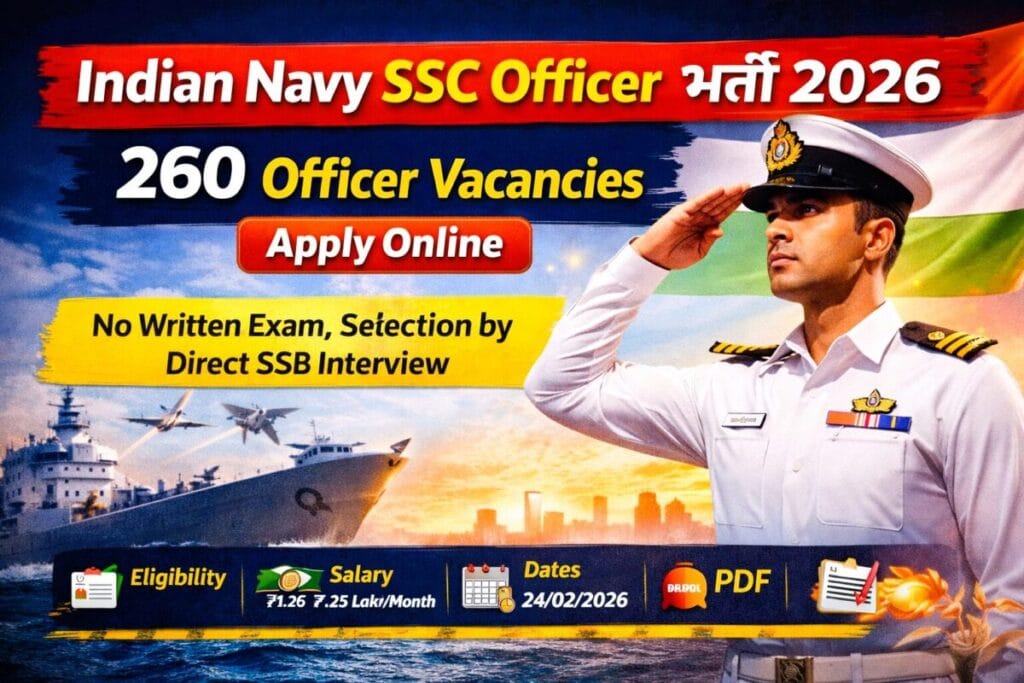 Indian Navy SSC Officer Recruitment 2026 Notification Banner for 260 Vacancies.