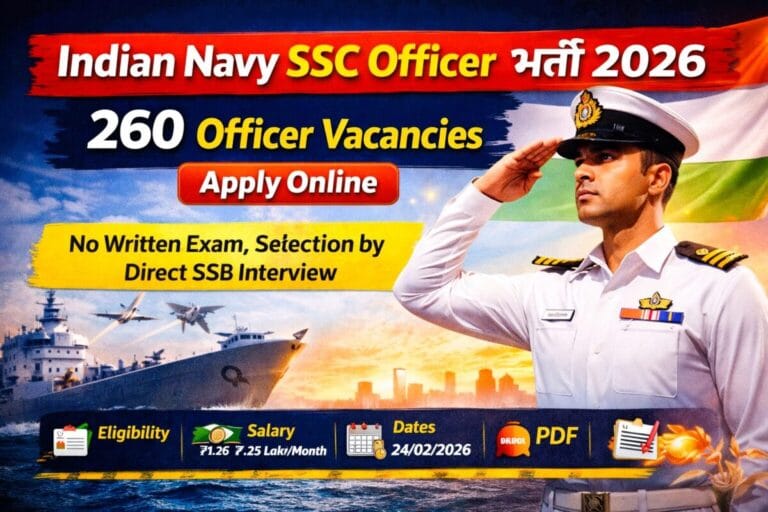 Indian Navy SSC Officer Recruitment 2026 Notification Banner for 260 Vacancies.