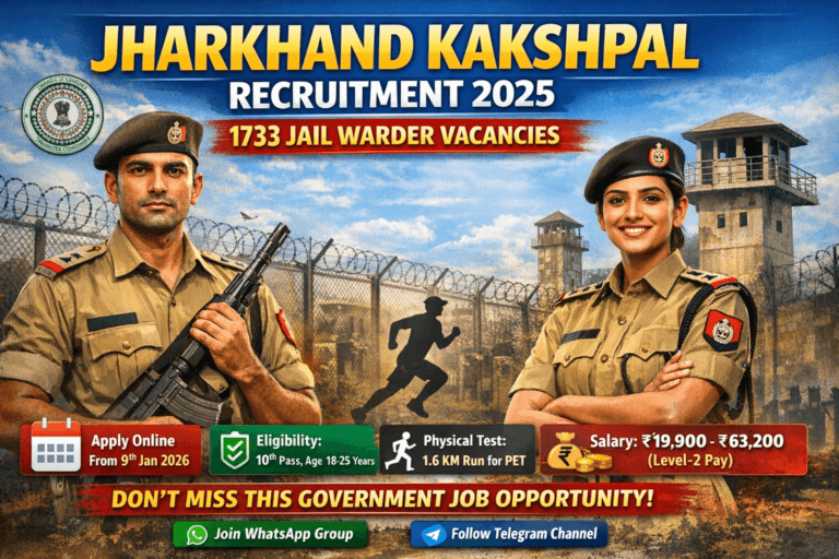 Jharkhand Kakshpal Recruitment 2025 feature image for 1733 Jail Warder vacancies.