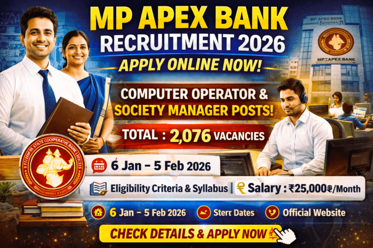 MP Apex Bank Recruitment 2026 for Computer Operator and Society Manager posts.