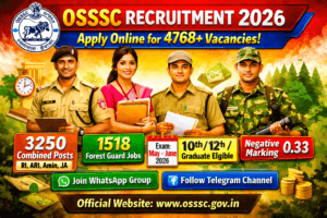 OSSSC Recruitment 2026 Notification – 4768+ Vacancies for RI, ARI, Amin, Junior Assistant & Forest Guard | Apply Online