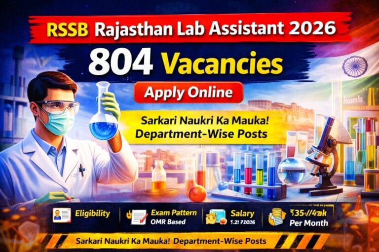 RSSB Rajasthan Lab Assistant Recruitment 2026 Notification Banner for 804 Vacancies.
