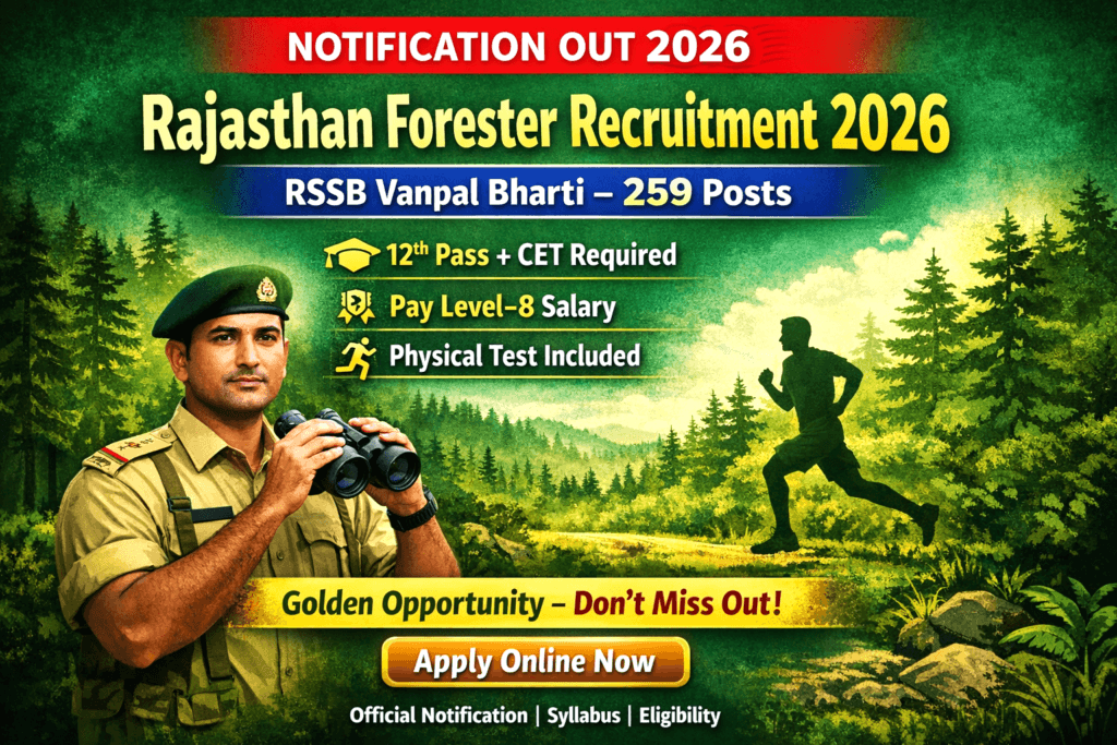 Rajasthan Forester Recruitment 2026 Golden Opportunity RSSB Vanpal 259 Posts.