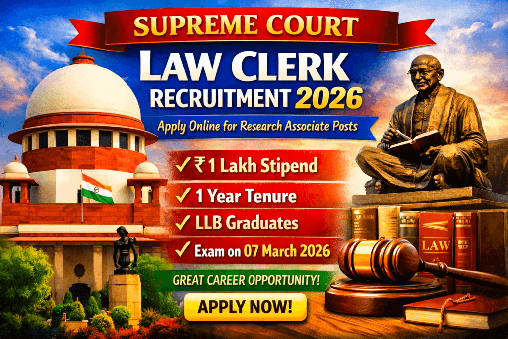 Supreme Court Law Clerk Recruitment 2026 – Apply Online for Law Clerk-cum-Research Associate
