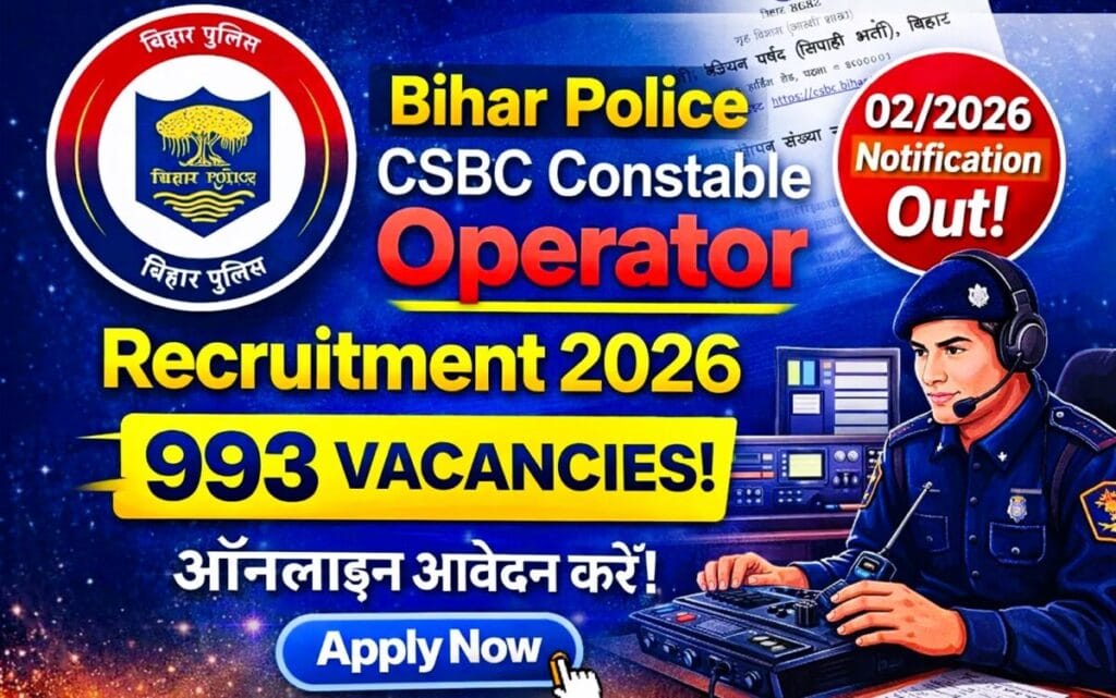 Bihar Police CSBC Constable Operator Recruitment 2026 Notification Out 993 Posts