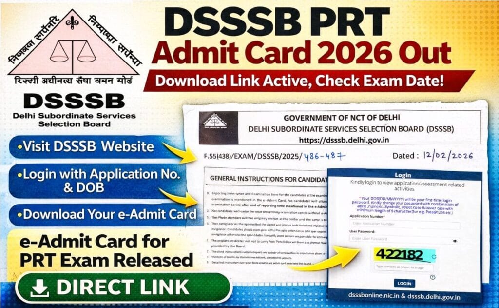 DSSSB PRT Admit Card 2026 Download Link and Exam Dates.